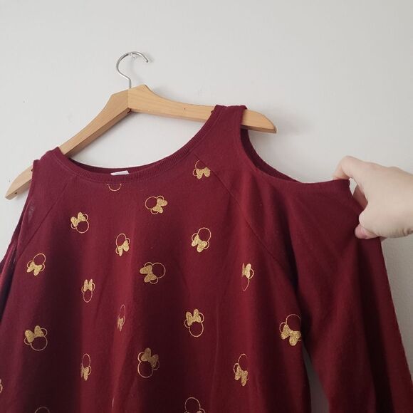 Disney Cold Shoulder Red & Gold Mickey Mouse Top - Picture 4 of 7